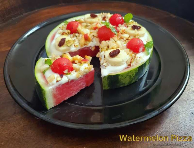 images of Watermelon Pizza Recipe / Fruit And Nut Watermelon Pizza - Easy Party Recipe / Summer Recipes