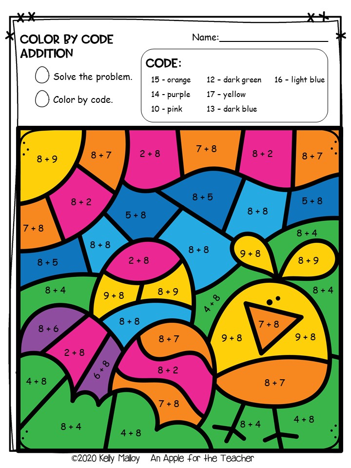 An Apple For The Teacher: Easter Color By Number