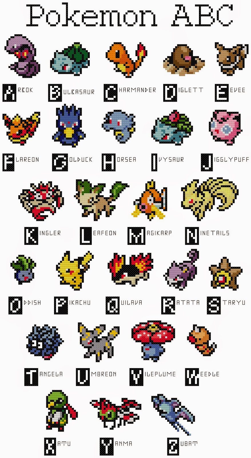 Happy Cupcake Creations Pokemon ABC Cross Stitch Pattern Happy Cupcake Creations Pokemon ABC Cross Stitch Pattern