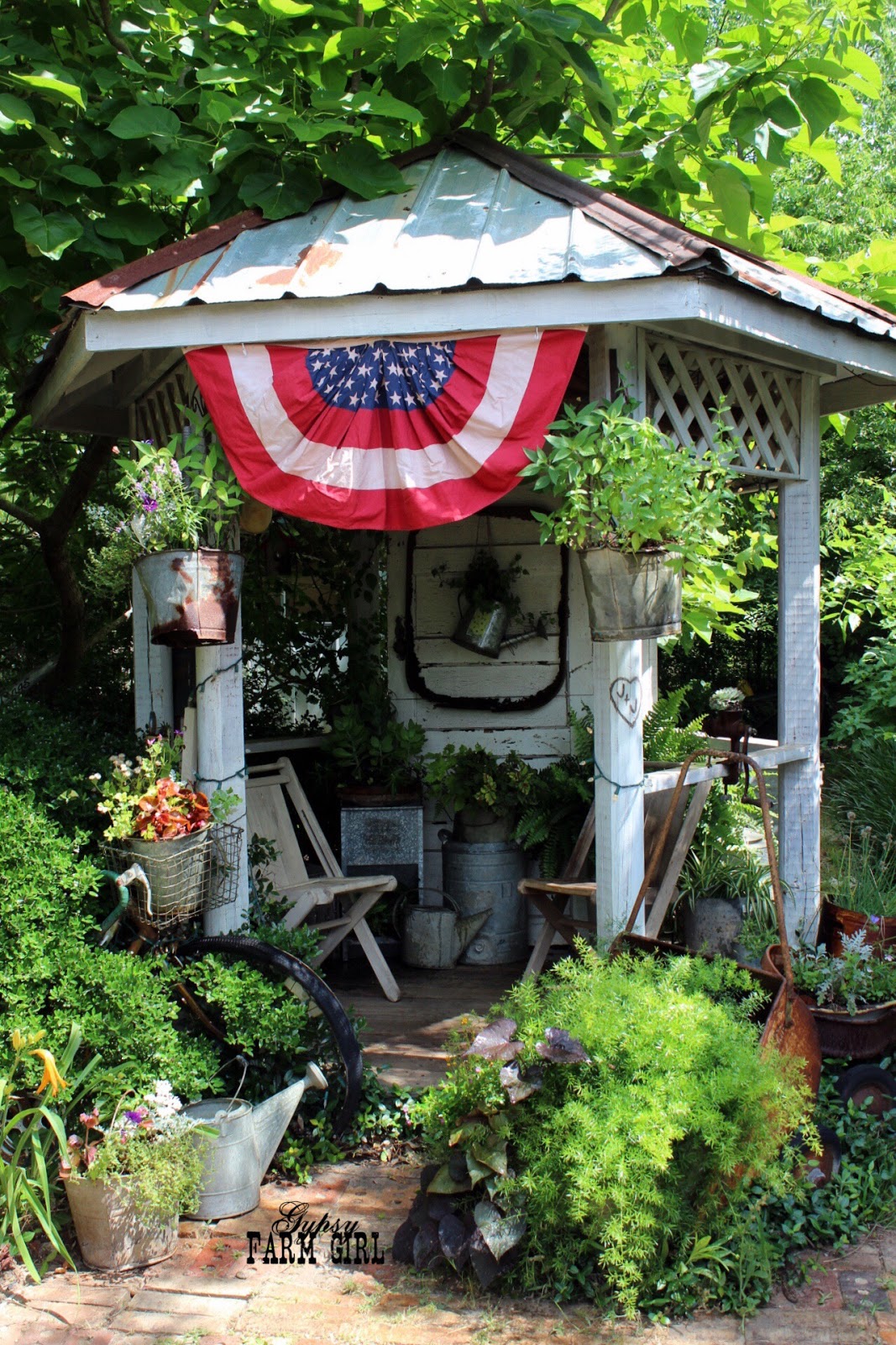 Gypsyfarmgirl Rust White And Blue Our Rustic Gazebo Dressed Up For Summer