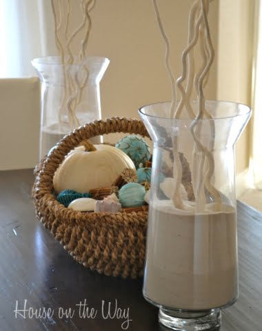 fall basket with pumpkins and shells