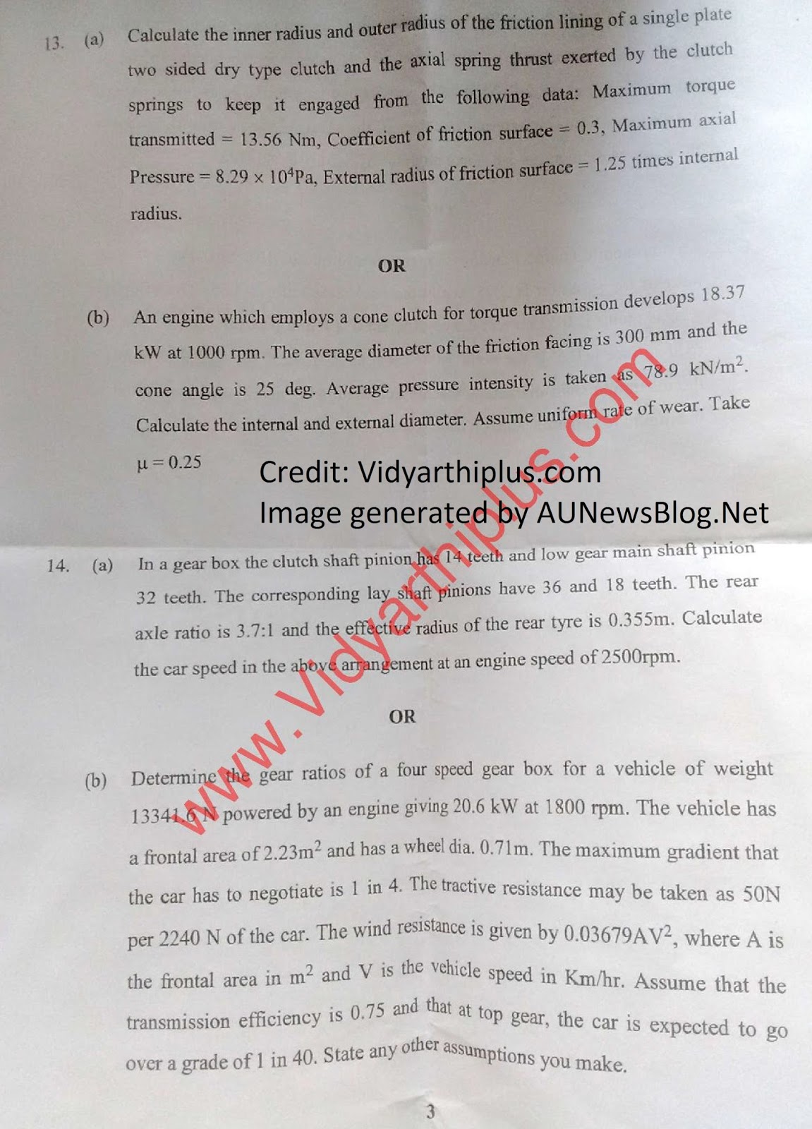 AT6602 Automotive Chassis Component Design May June 2016 Question Paper & Important Questions