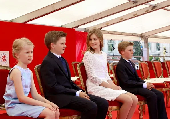 King Philippe, Queen Mathilde, Crown Princess Elisabeth, Princess Eleonore, Prince Gabriel, Prince Emmanuel of Belgium