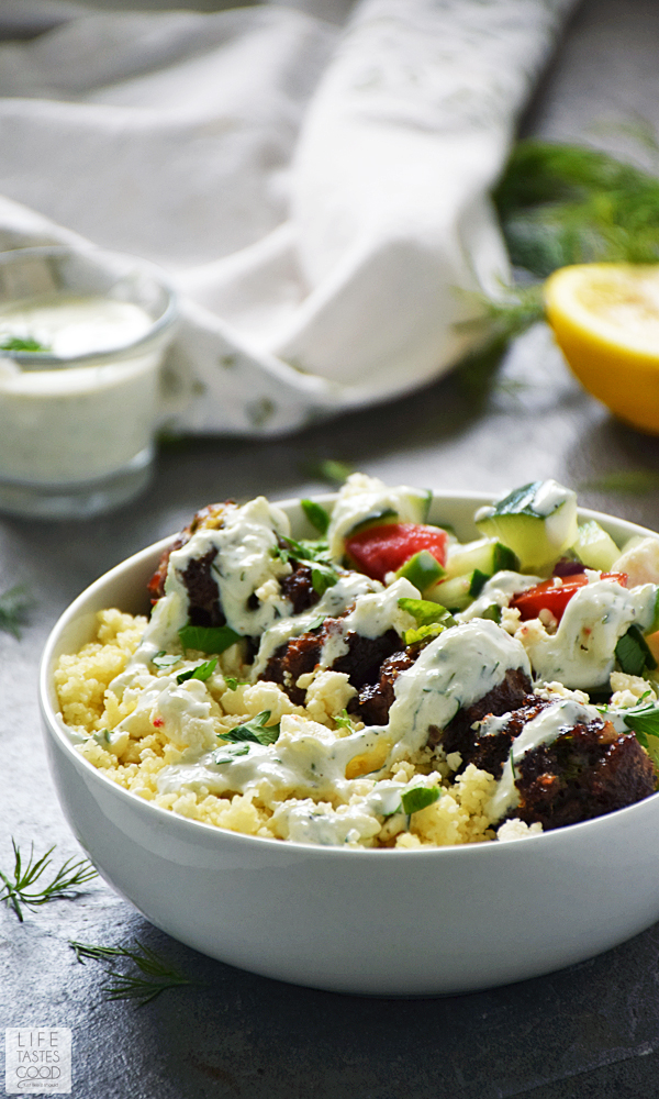 Greek Bowl with Meatballs over Couscous Life Tastes Good