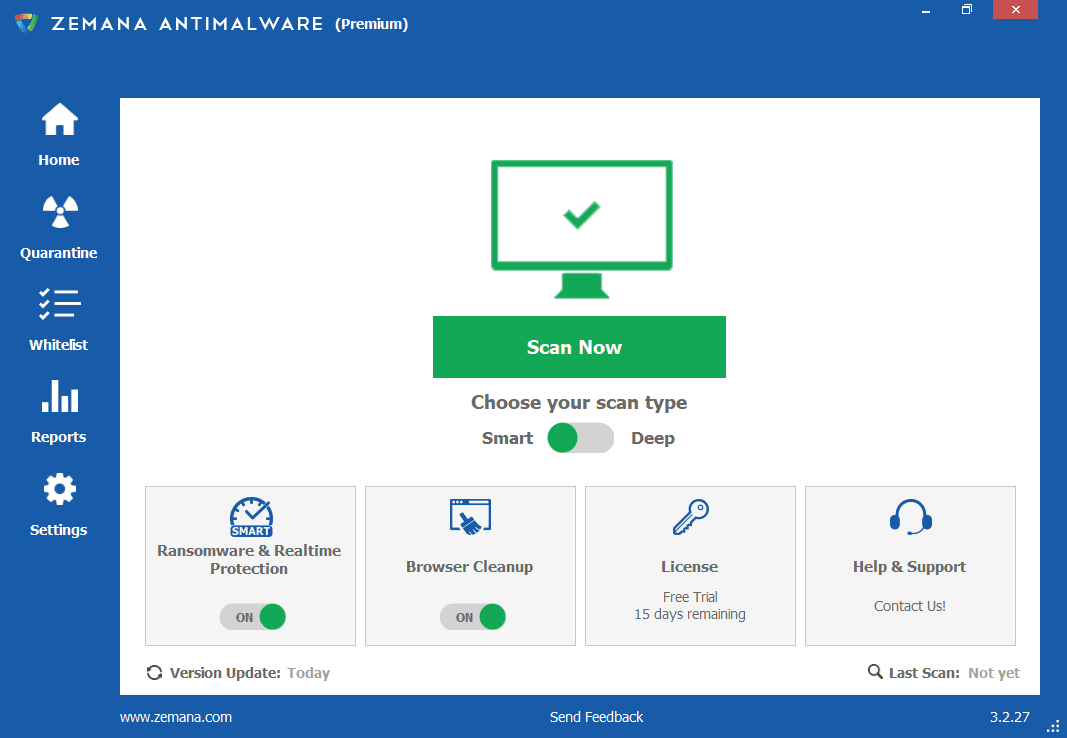Zemana AntiMalware Main Interface Screenshot
