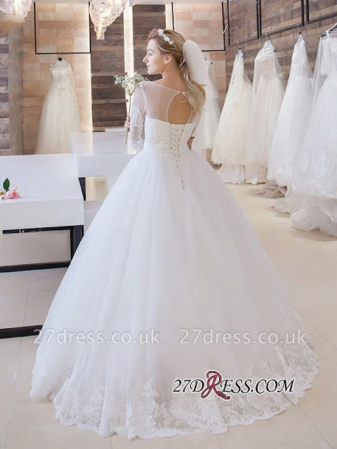 Stunning Lace-Up Princess Floor-Length Half-Sleeve Lace Wedding Dress