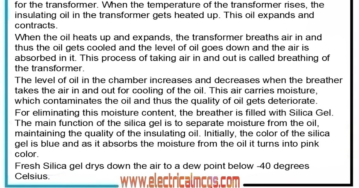 The Function of Breather in Transformer is Electrical MCQS