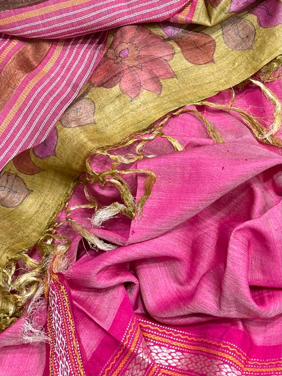 Tisser pattu sarees with kalmkari design