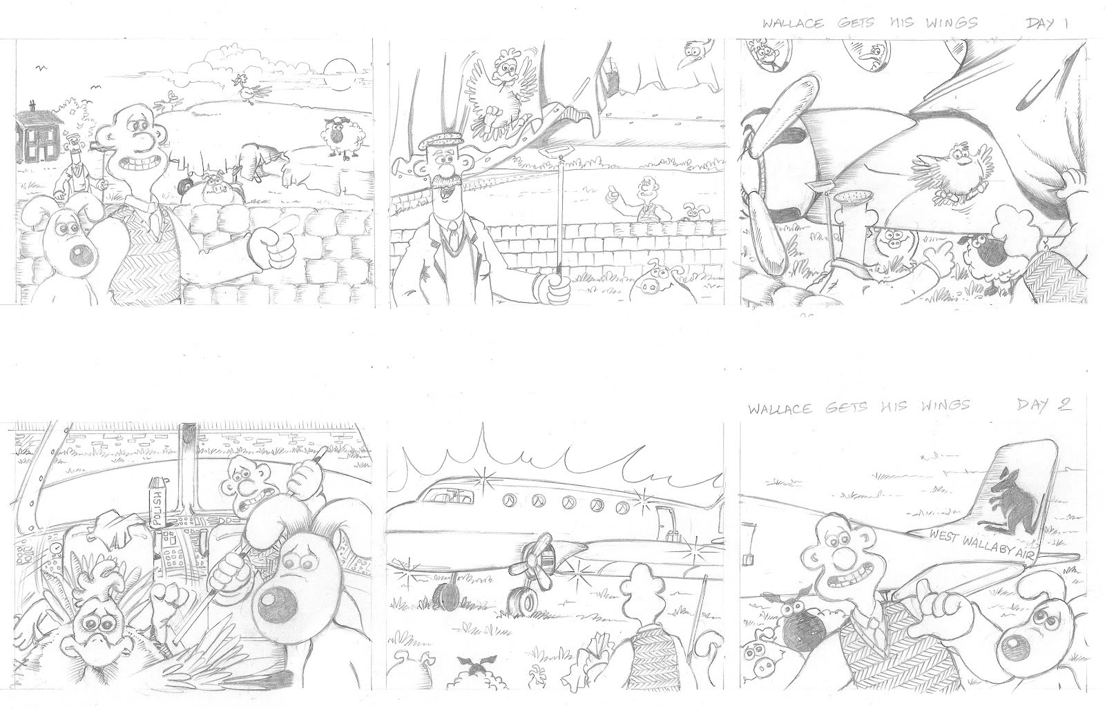 Mychailo Kazybrid's Character Creation Wallace and Gromit Wallace Gets His Wings pencils Day 1