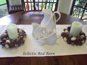 Eclectic Red Barn: Easter egg candle holders and white ironstone pitchers with pearls