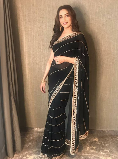 Madhuri Dixit Nene wearing a black saree - 