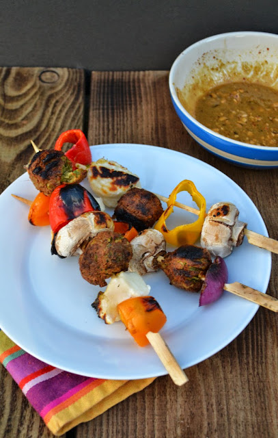 Falafel & Halloumi Kebabs with Spiced Peanut Butter Marinade