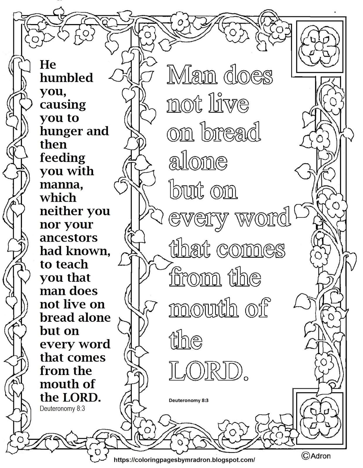 Coloring Pages For Kids By Mr Adron Free Deuteronomy 8 3