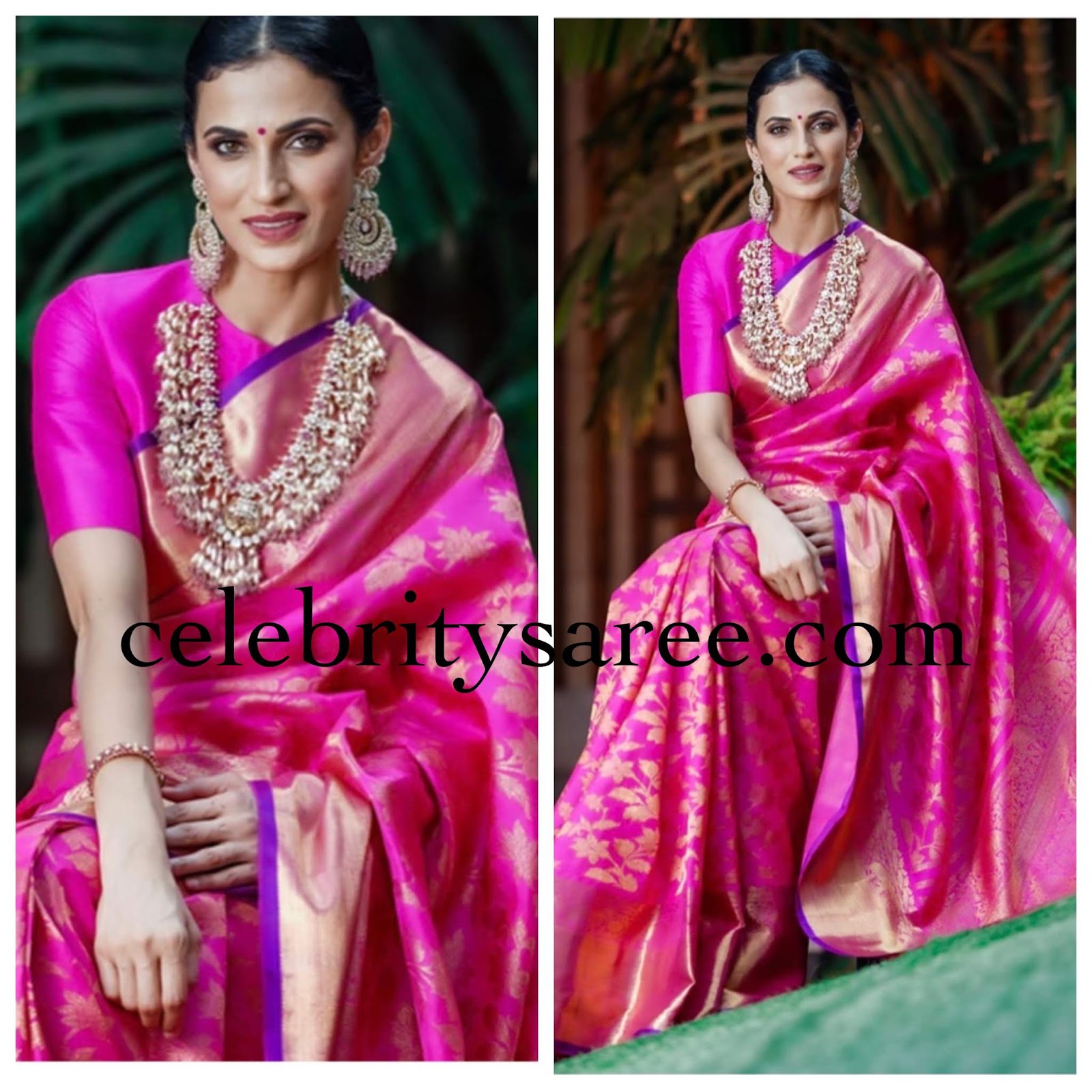 Shilpa Reddy Pink Benaras Saree - Saree Blouse Patterns