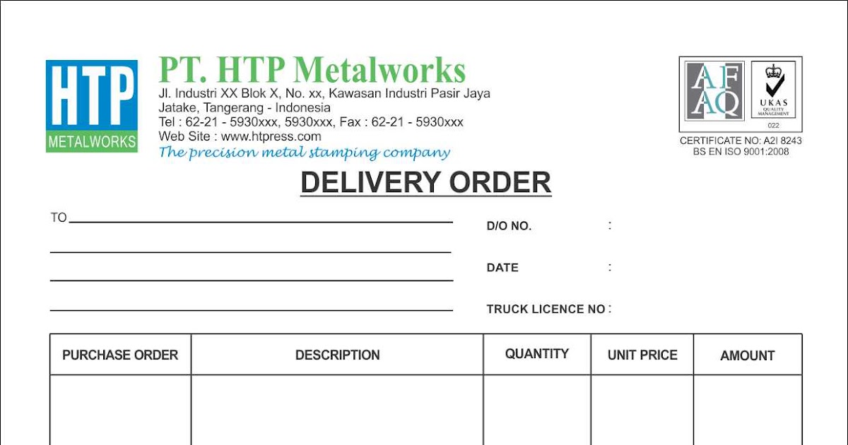 Contoh Delivery Order Makanan