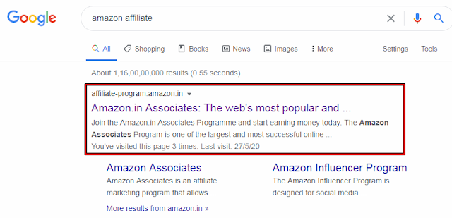 Amazon Associate google search