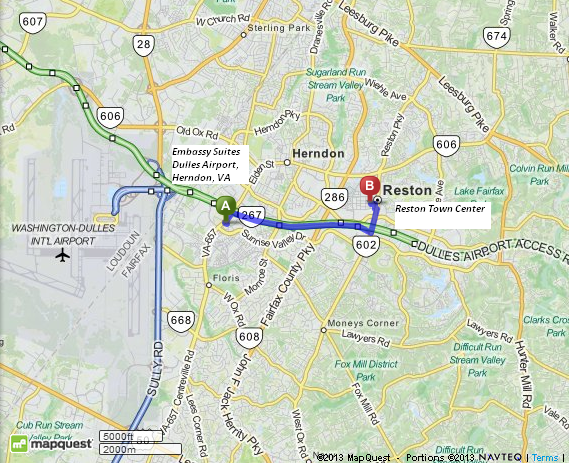 Driving Directions from Embassy Suites Dulles Airport to Reston Town Center