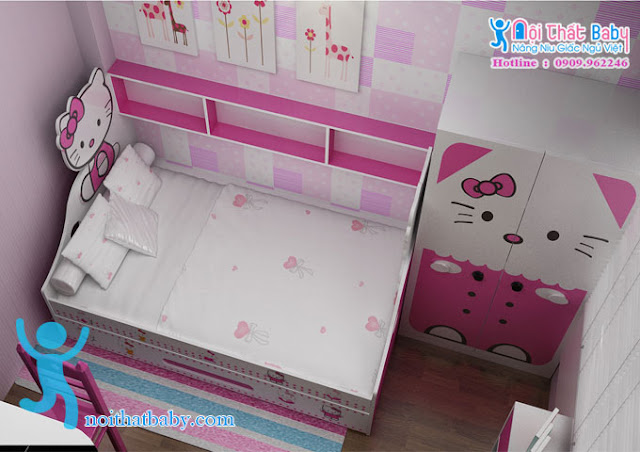 tủ áo hello kitty 1m, giường ngủ kitty