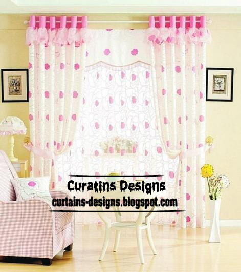 Modern girls curtain pink and white stylish model