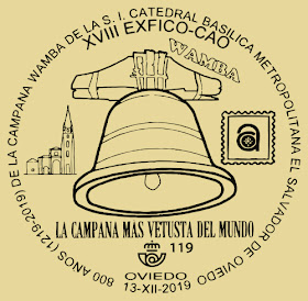 Matasellos, exposición, Centro Asturiano, Oviedo, campana, Wamba, 2019