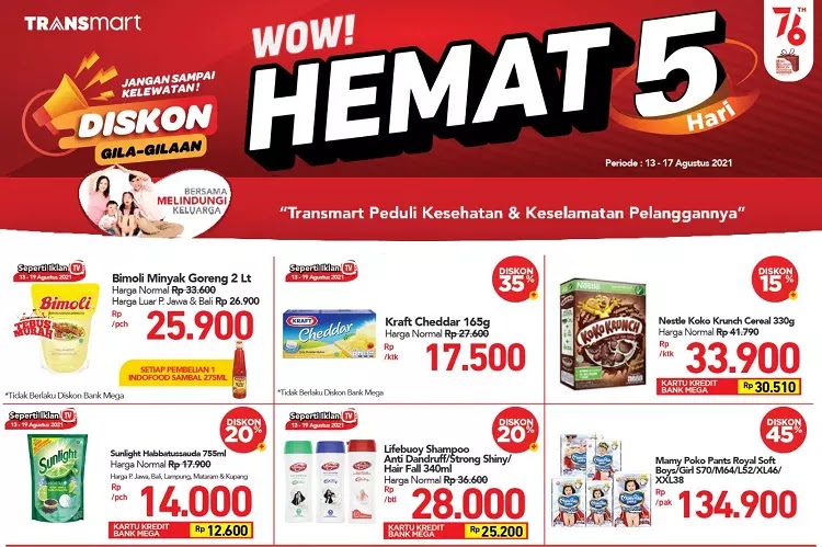 Hanya 5 Hari, Promo Transmart Mingguan 13-17 Agustus 2021 Hanya 5 Hari, Promo Transmart Mingguan 13-17 Agustus 2021
