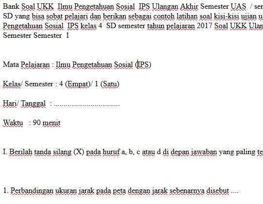 Soal UKK UAS IPS kelas 4 SD Semester 1 Soal Sekolah