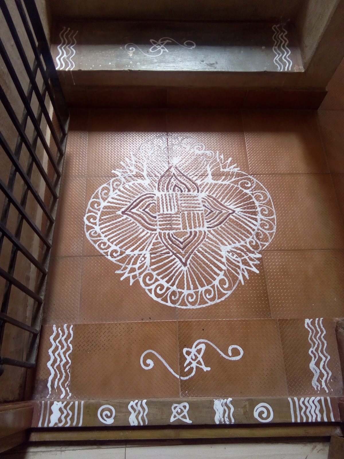 Kolangal Kolam designs in Wet flour for Apartment and flats Rangoli