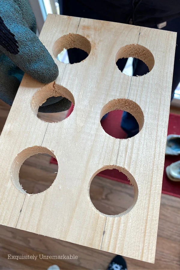 DIY Egg Holder with holes cut in board