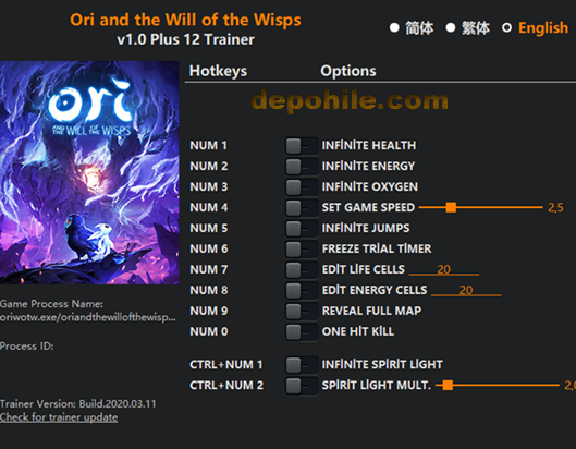 Ori and the Will of the Wisps Can, Oksijen +12 Trainer Hilesi