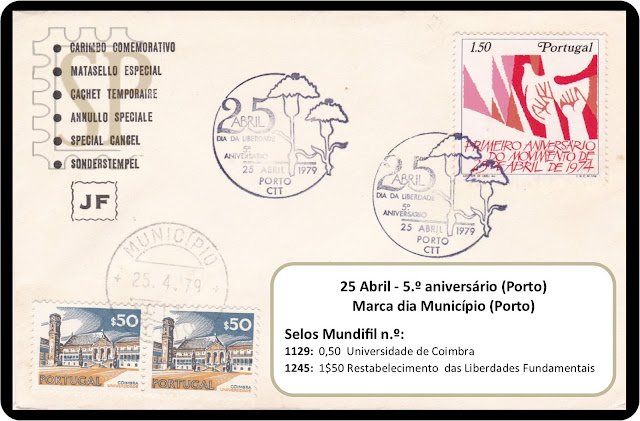 Carimbo comemorativo 5.º aniversário do 25 de Abril (Porto) 25 de