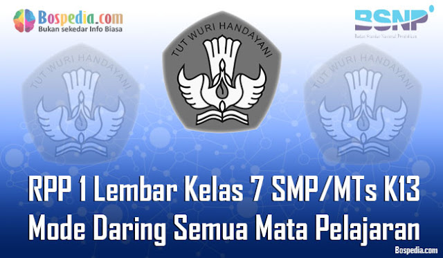 RPP 1 Lembar Kelas 7 SMP/MTs K13 Mode Daring Semua Mata Pelajaran