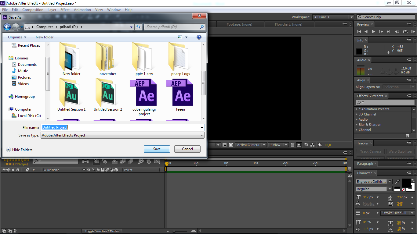 TRIK AUTO SAVE DI ADOBE AFTER EFFECT CS 6 BEGINNER AFTER EFFECT