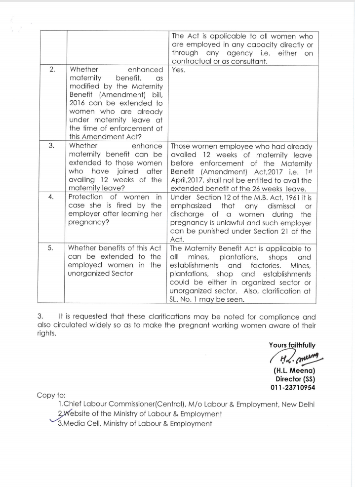 NFPE NELLORE Maternity Benefit (Amendment) Act , 2017 Clarifications