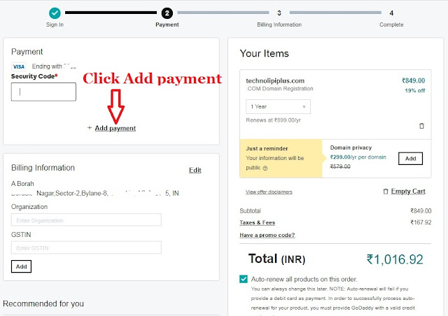 Godaddy Account not Showing Net Banking, Debit Cards, Wallets and UPI Payment options for India