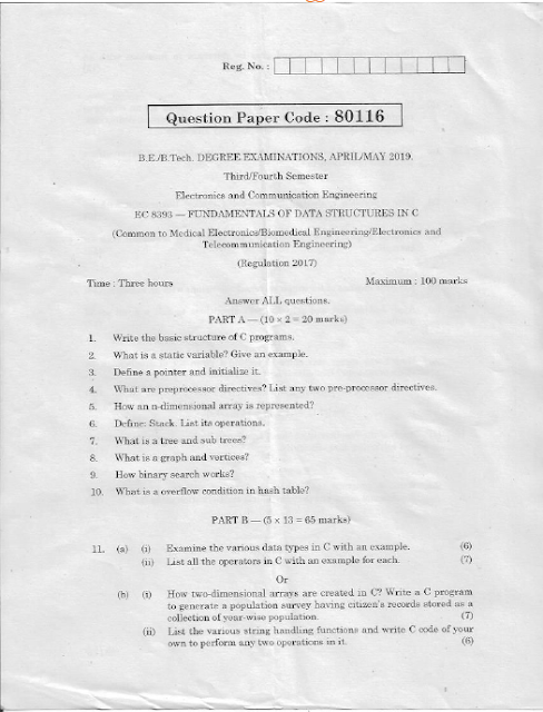 Anna University EC 8393 — FUNDAMENTALS OF DATA STRUCTURES IN C April ...