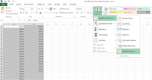 How to compare two list of values in Excel
