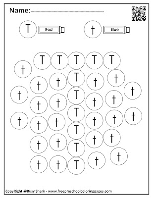 Letter T dot markers free preschool coloring pages ,learn alphabet ABC for toddlers