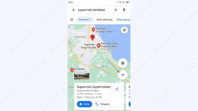 cari superindo terdekat menggunakan maps