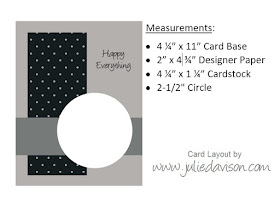 Card Layout with measurements by Julie Davison, www.juliedavison.com ~ Click for 3 Card Ideas using this Layout!