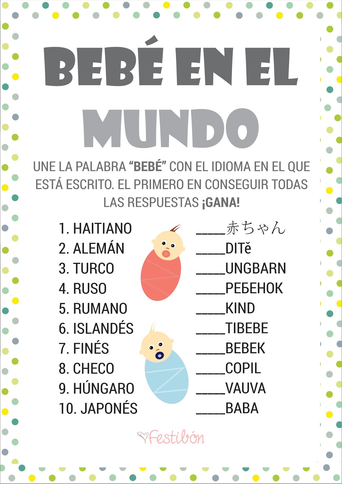 Bebé en el mundo │ Juegos para Baby Shower para Imprimir Juegos de