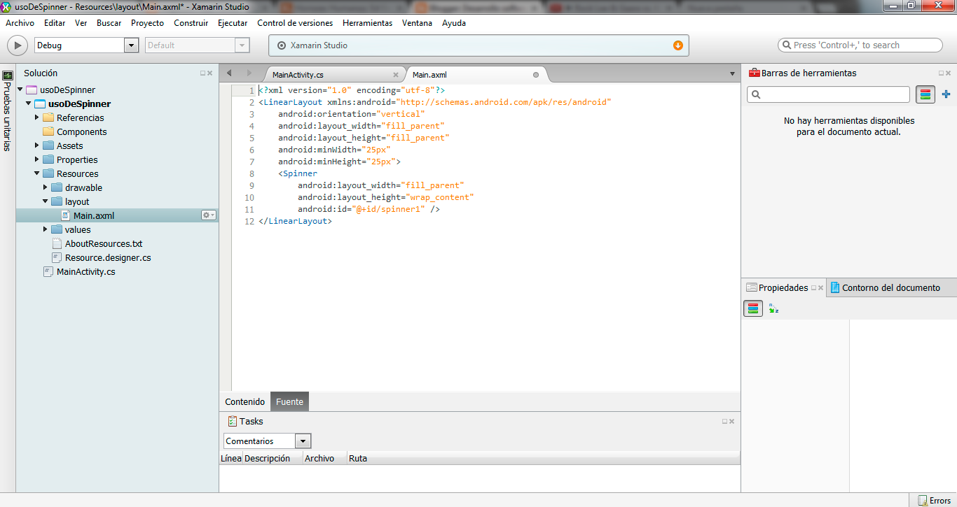 Uso de spinner Xamarin.Android