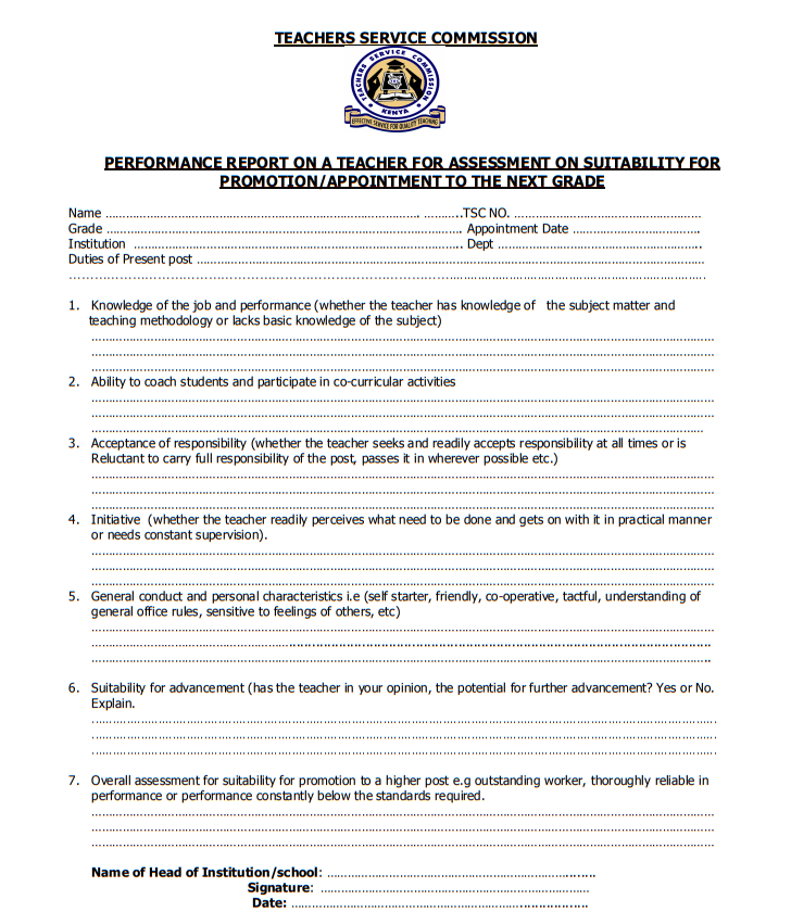 Pdf Teachers Service Commission Tsc Promotion Application Form