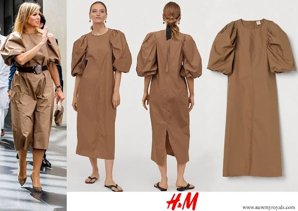 Queen Maxima wore H&M dark-beige Balloon-sleeved Dress