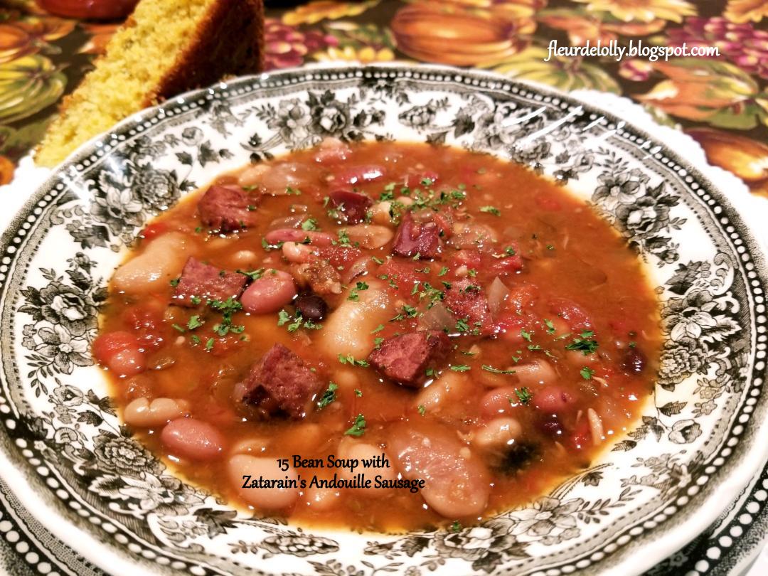 Fleur de Lolly Slow Cooker 15 Bean Soup with Zatarain's Andouille Sausage