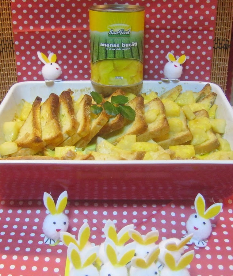 Bread and Butter Pudding ( Budinca de paine cu unt , oua si ananas)