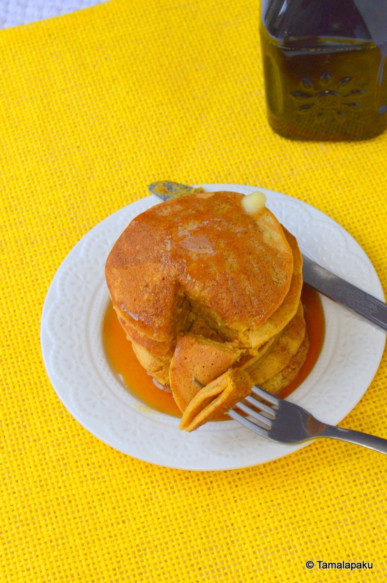 Eggless Pumpkin Spice Pancakes Tamalapaku