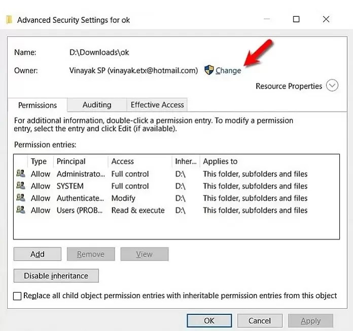 Change Security Permissions Change Security Permissions