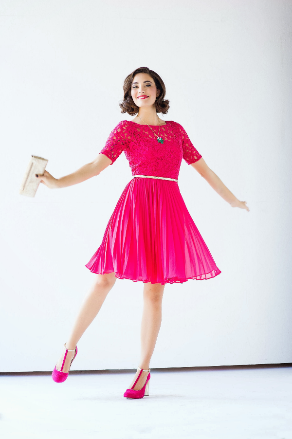 pink dress editorial holiday ootd gift guide