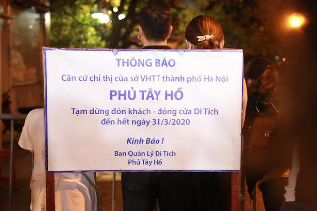 Phủ Tây Hồ tạm thời đóng cửa để chống dịch Covid-19