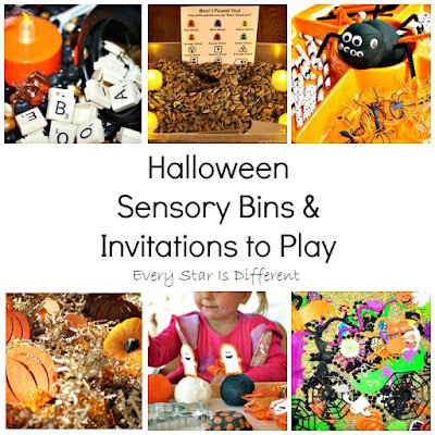 Halloween sensory bins and invitations to play